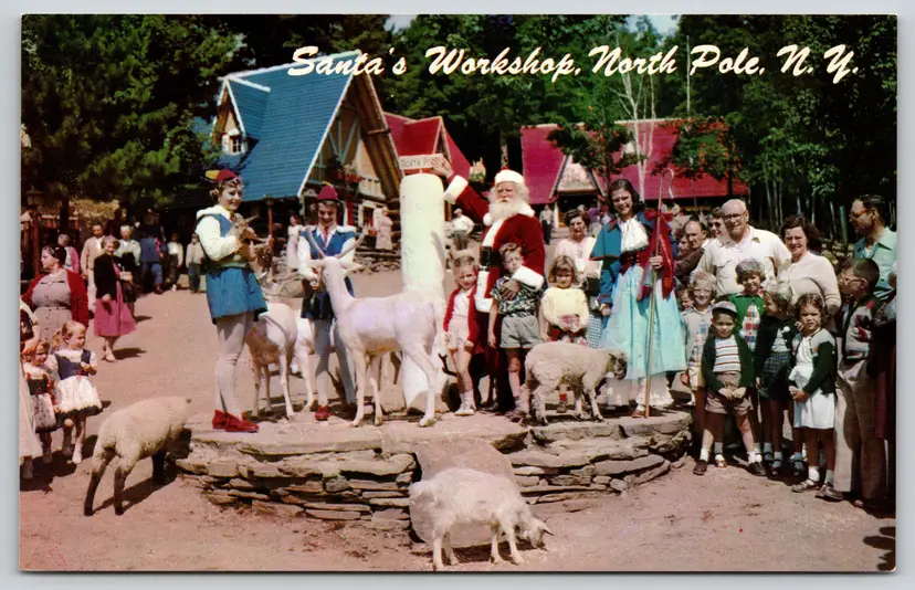 Postcard Santa and His Helpers Santa's Workshop North Pole New York Christmas - 11851