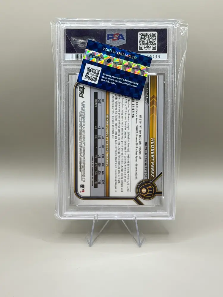 Hedbert Perez • 2022 Bowman Sapphire- Padparadscha 1/1 PSA 10 • Milwaukee Brewers