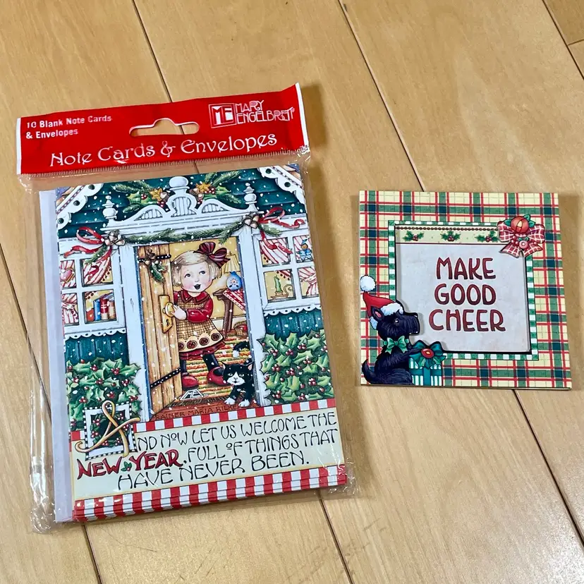 Mary Engelbreit Holiday Cards & Envelopes (7) & Magnet Frame
