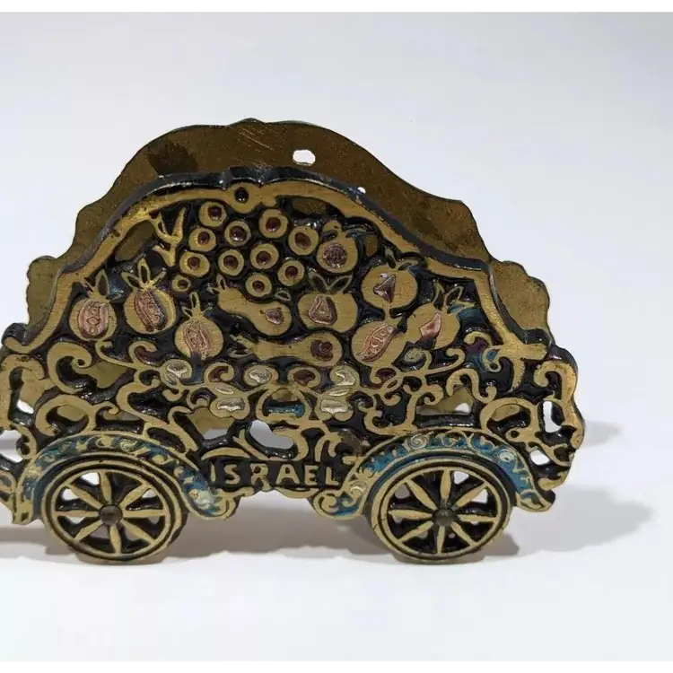 Vintage Brass Donkey and Cart Figurine from Israel Napkin'/Letter Holder