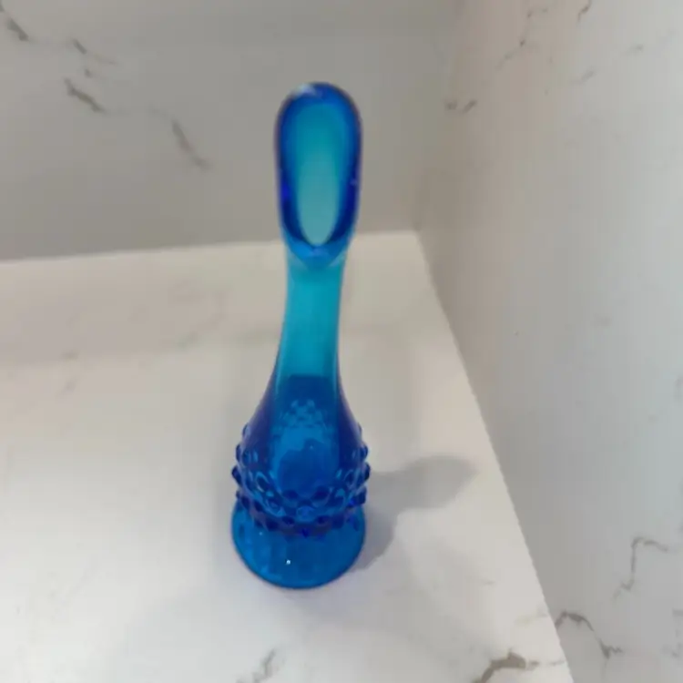 Vtg Fenton Blue Hobnail Swung Vase - 10” Tall