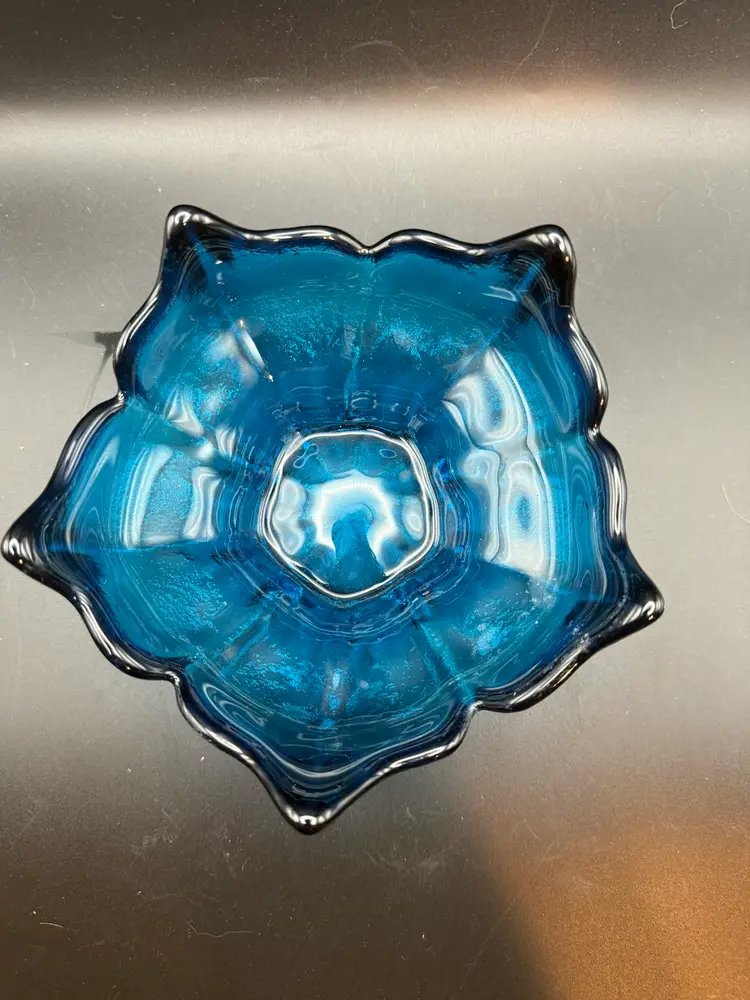 Vintage Viking Glass Cobalt Blue Lotus Flower Dish