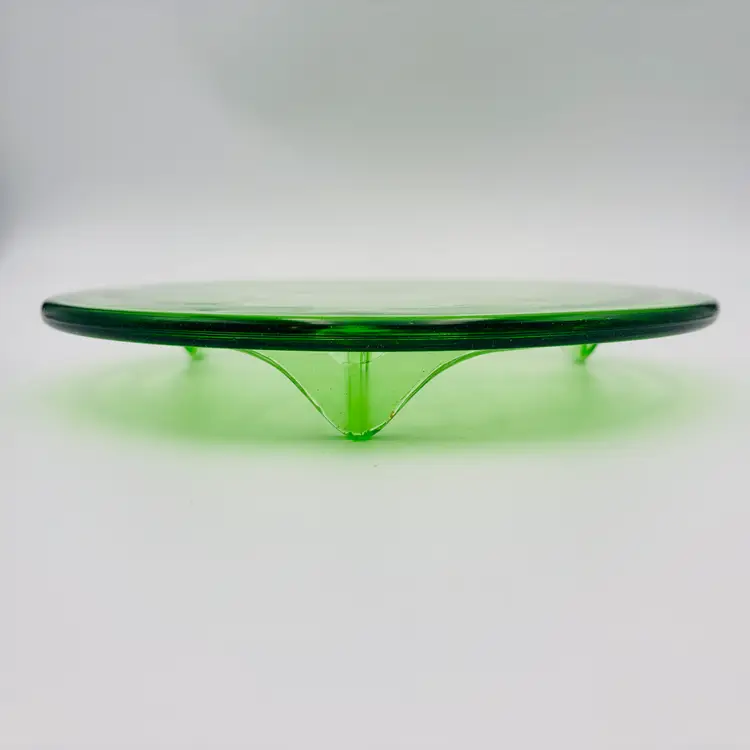 Vintage 1930s Jeanette Glass Sunflower Pattern Uranium Depression Cake Plate