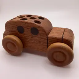 POW3 VTG Carved Wood Pencil Pen Holder Car Rolls!