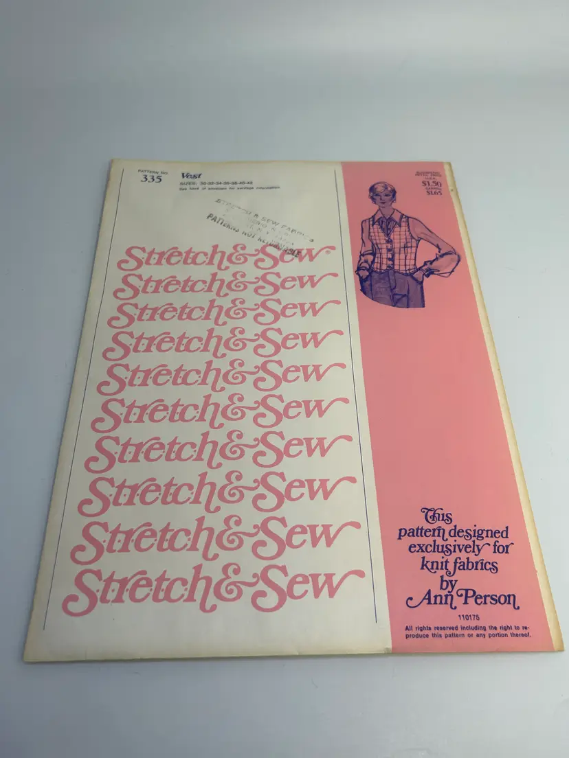 Vintage Stretch & Sew Sewing Pattern 335 Sizes 30-42 Ladies Vest 1975
