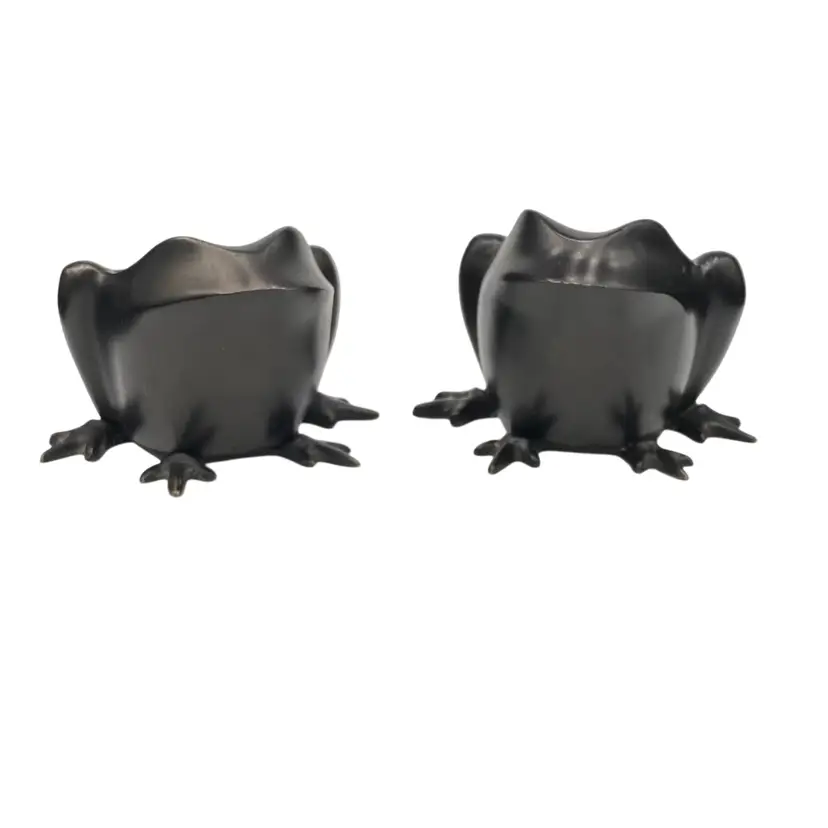 Pair - Matching Handcrafted Brass Frog Candle Holders (India), Figurines