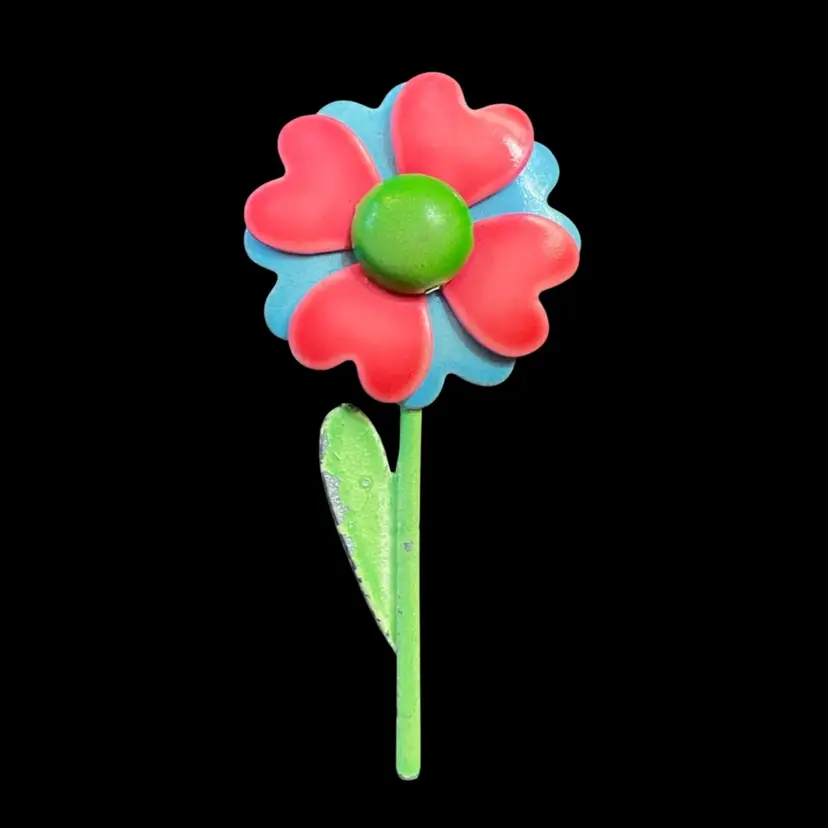 Bright Flower Enamel Brooch - 2 1/4” X 1