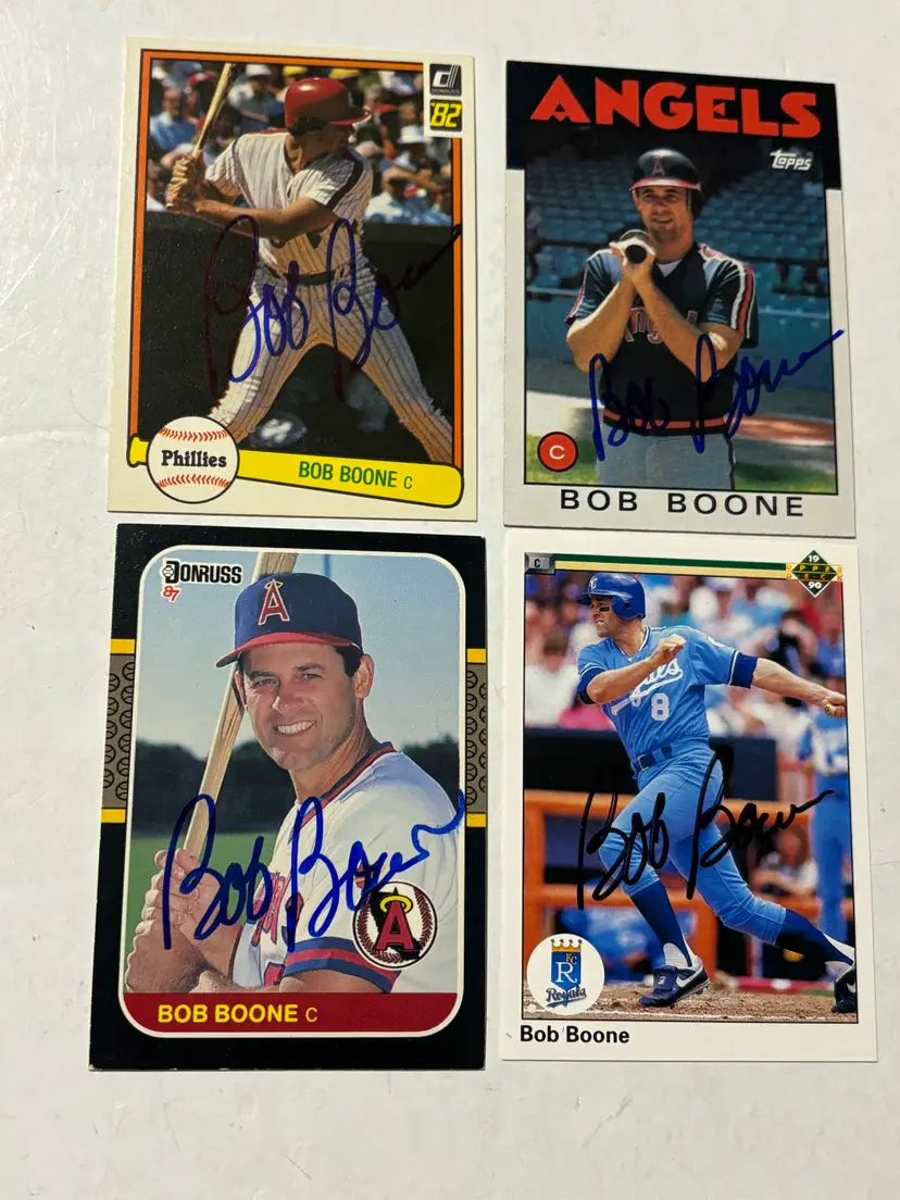 Bob Boone Signed Baseball Card Lot Of 4 Topps, Donruss, Upper Deck Vintage