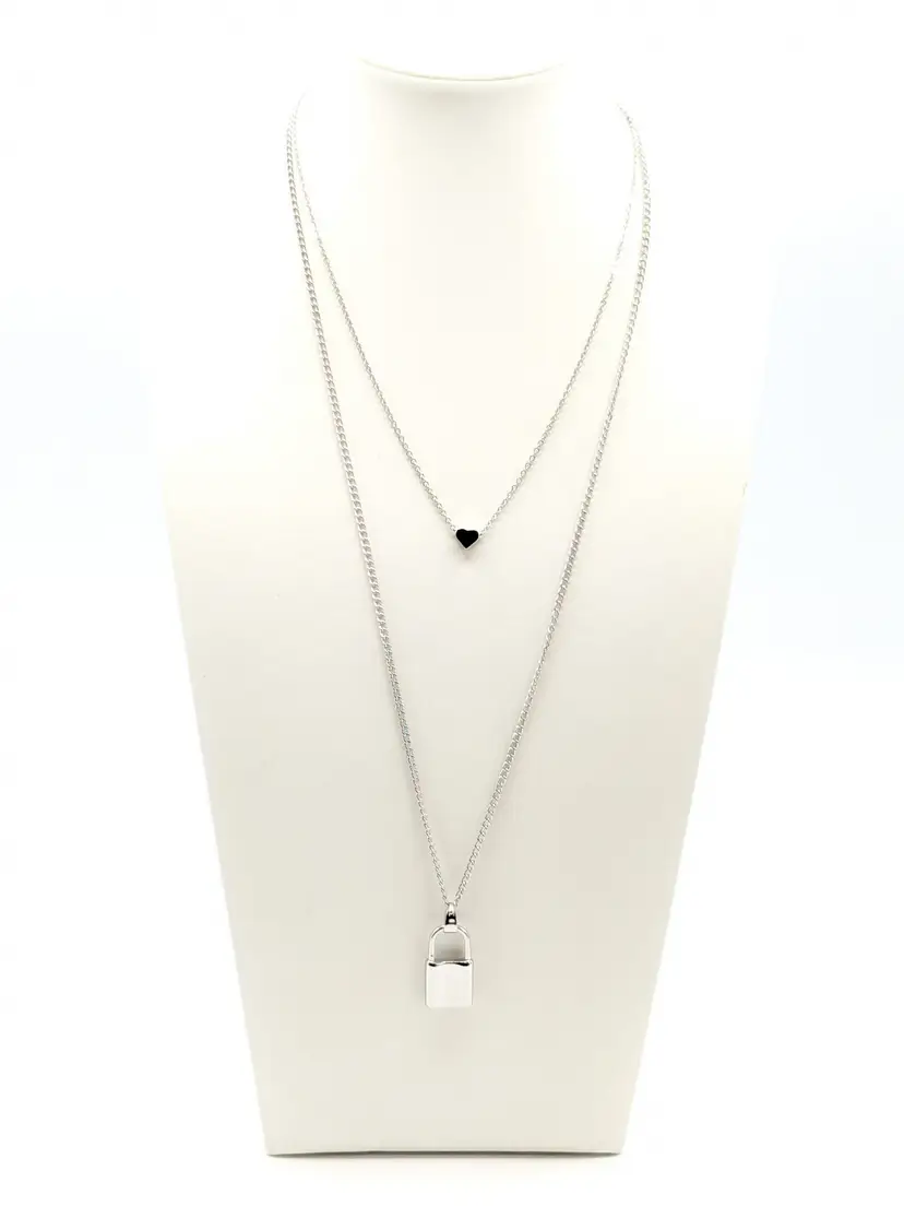 Silver Tone Heart and Lock Convertible Necklace