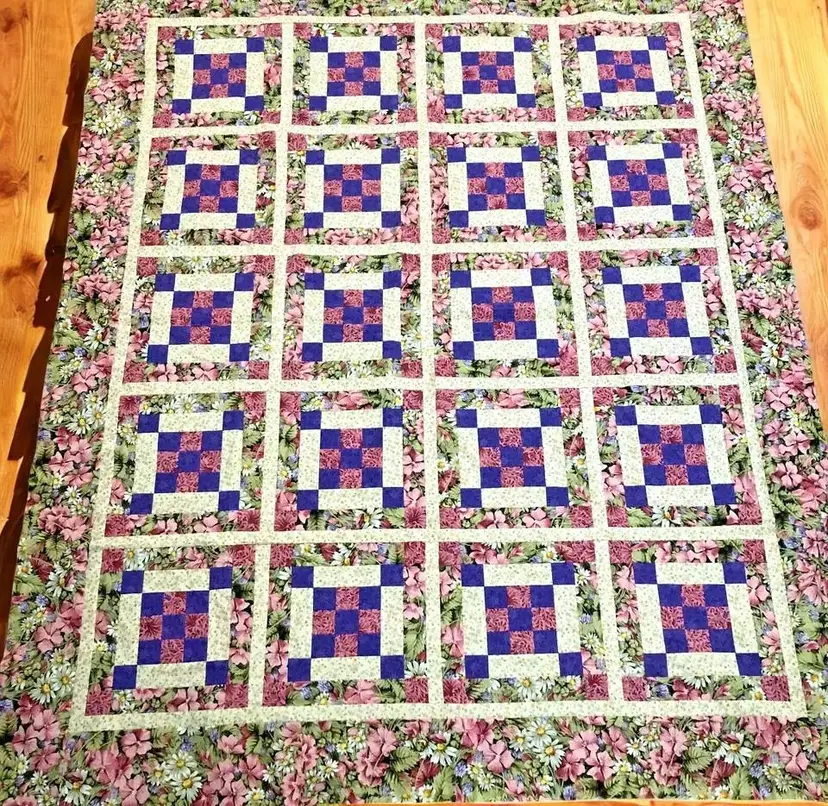 Patchwork Quilt Top VTG 1980s Unfinished Floral Pink Purple Made By Me 65" x 65"