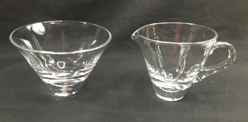 1940s MCM Danish Holmegaard Glassworks small creamer and sugar bowl, clear glass
