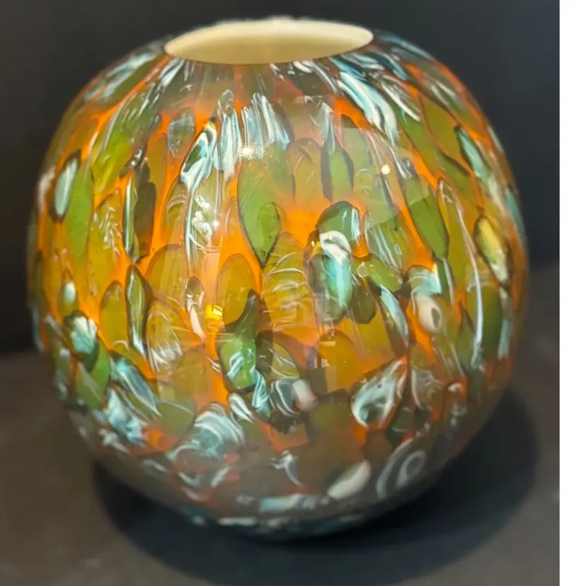 Hand-blown Round Art Glass Vase!