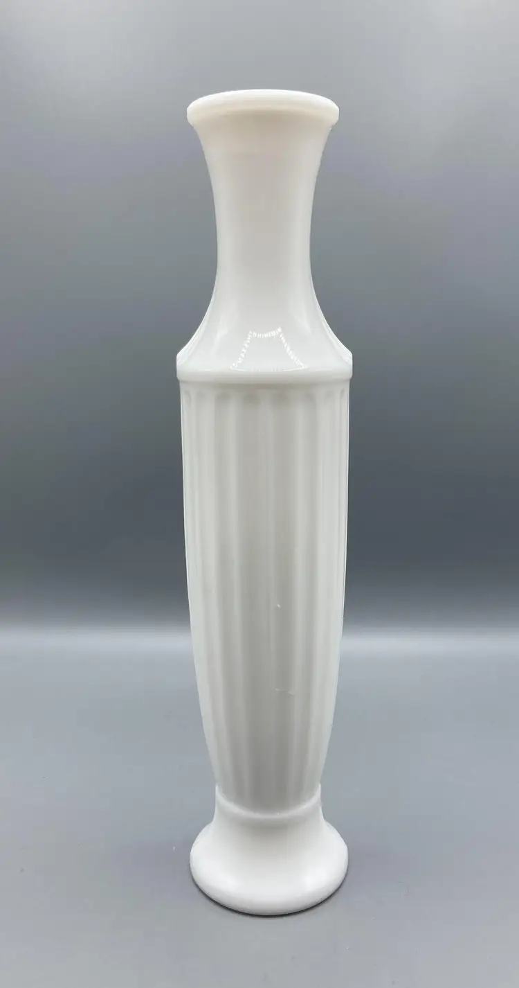 Milk Glass Ribbed Pillar Style Vase - Vintage