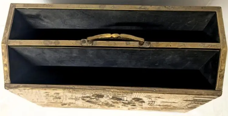 Vintage Lombard-Style Brass Embossed Magazine Rack, 11" Tall