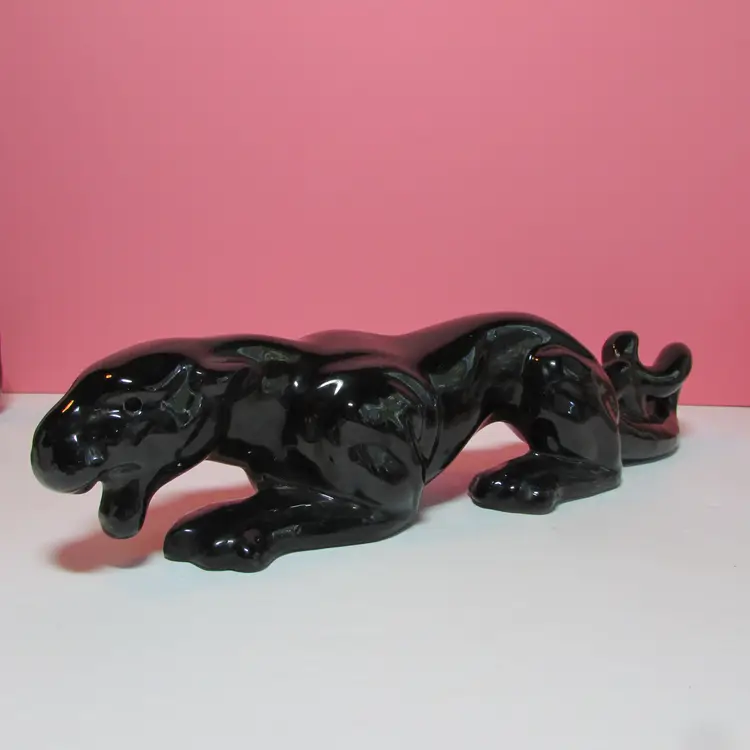 vintage ceramic black prowling panther figure 14" long MCM