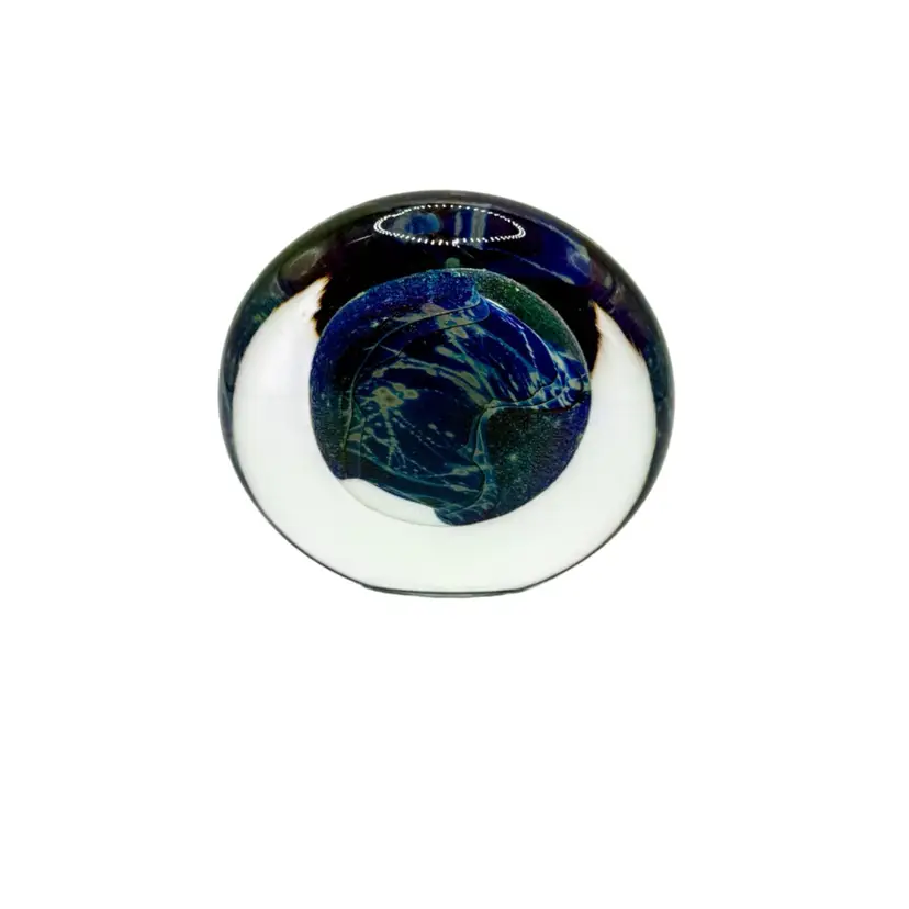 Signed Robert Eickholt Studio Art Glass Dichroic Paperweight Iridescent Disc, signed Eickholt 2001