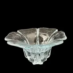 Blenko Art Glass Candle Holder Textured Ice Blue Petal Shaped Glows! 6.5” X 3.25” Glows