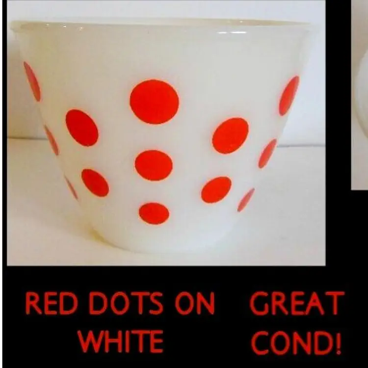 Vintage Fire King AH Red Dots On White 5.5" x 4" SMALLEST SIZE Mixing Bowl