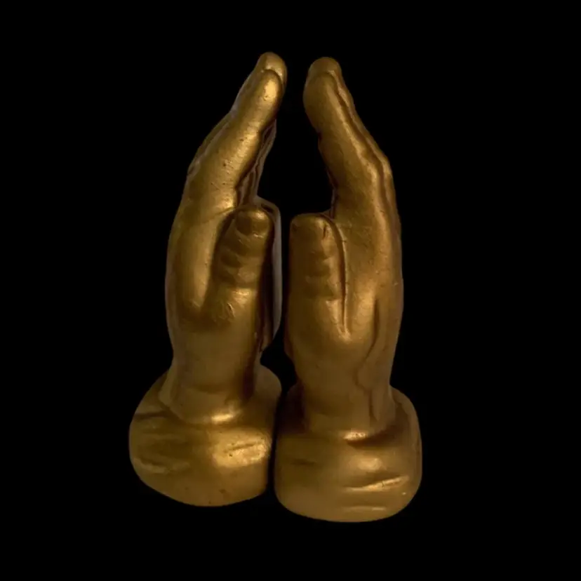 Vintage Praying Christian Bronze Hands Japan Salt And Pepper Shaker Set EUC