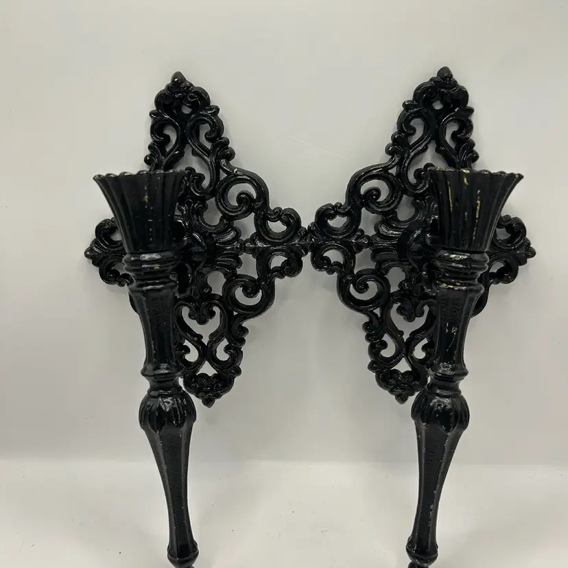 Cast Black Scroll Wall Candleholders 11”
