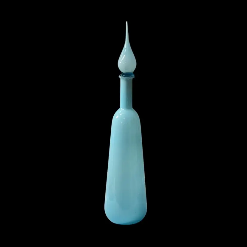 Empoli Cased Sky Blue Genie Bottle with Repaired Stopper MCM Mid Century