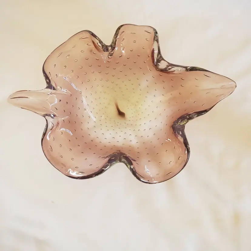 Art Glass Leaf Bullicante Controlled Bubble Trinket Dish Unbranded Smooth Pontil