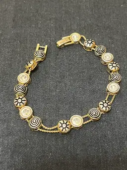 Goldtone Black Enamel Rhinestone Slide Bracelet 7.5”