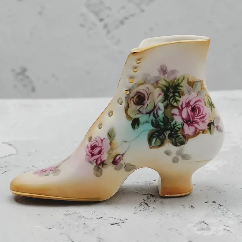 Victorian Princess Porcelain Shoe Pink Blue Flowers Vtg Reproduction RS Prussia