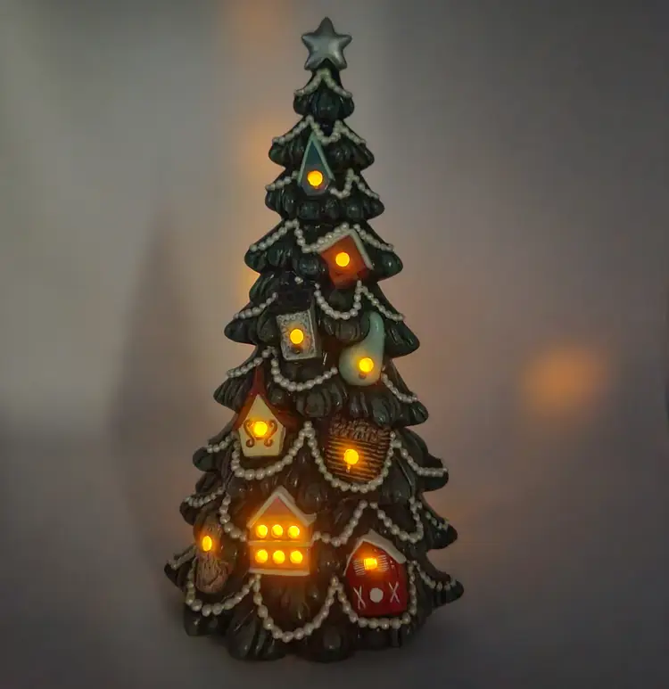 Handpainted Ceramic Christmas Tree Birdhouses White Pearls Vintage Holiday Decor