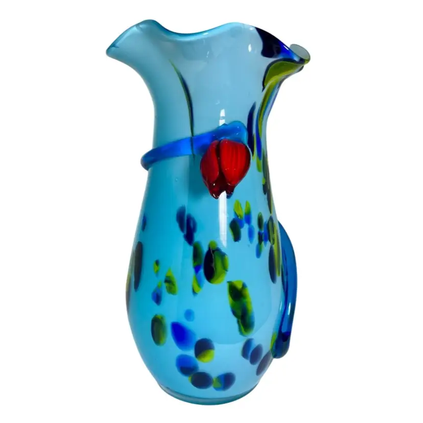 Art Glass Splatter Vase with Applied Rose