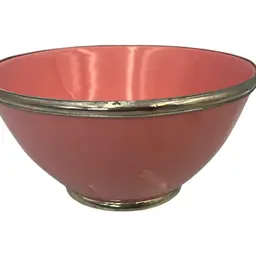 Moroccan Ceramic Bowl Pink Glaze Metal Trim 8”x 4.25”