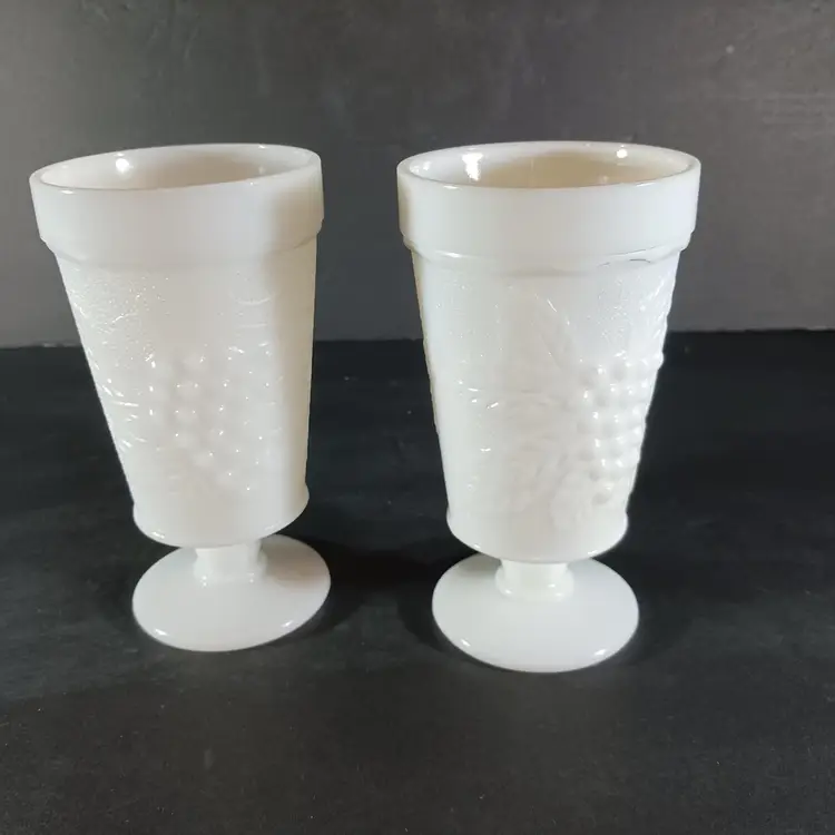 Set of 2 MILK GLASS GOBLET Vintage Anchor Hocking Colony HARVEST GRAPE Footed