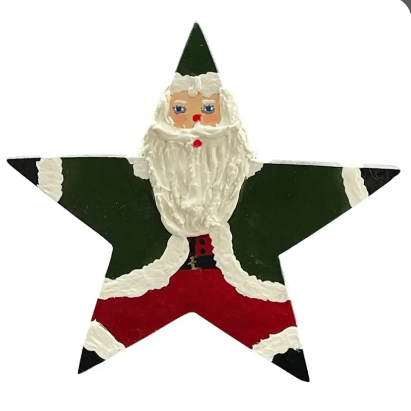 Wooden Folk Art Santa Star Shaped Hand Painted Primitive Christmas Decor