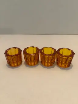 Vintage Set of 4 Riverside Glass Works Amber Open Salt Cellar 1.25 inches Tall