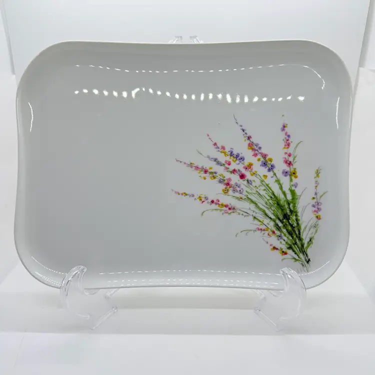 Vintage Decorative Porcelain Hand Painted Wildflower Floral Dresser Vanity Tray