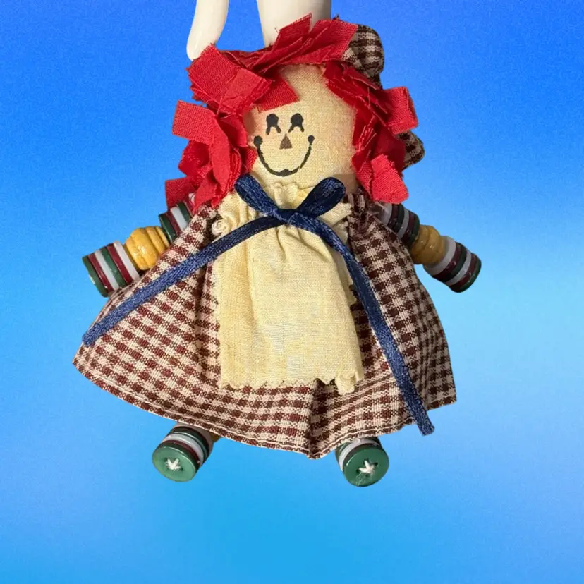 Vintage Baby Raggedy Ann “I’m A Button Baby” Ornament 1992 "I'm a Button Baby"  Fabric Buttons