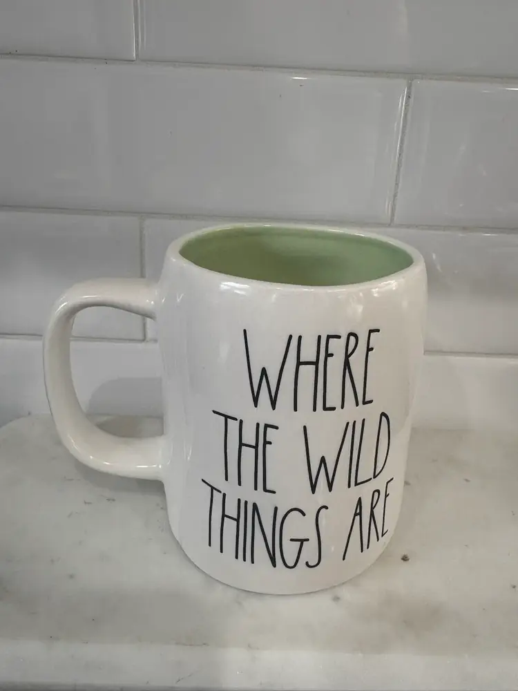 Rae Dunn Ivory W/Blk LL”WHERE THE WILD THINGS ARE”Double Sided Mug