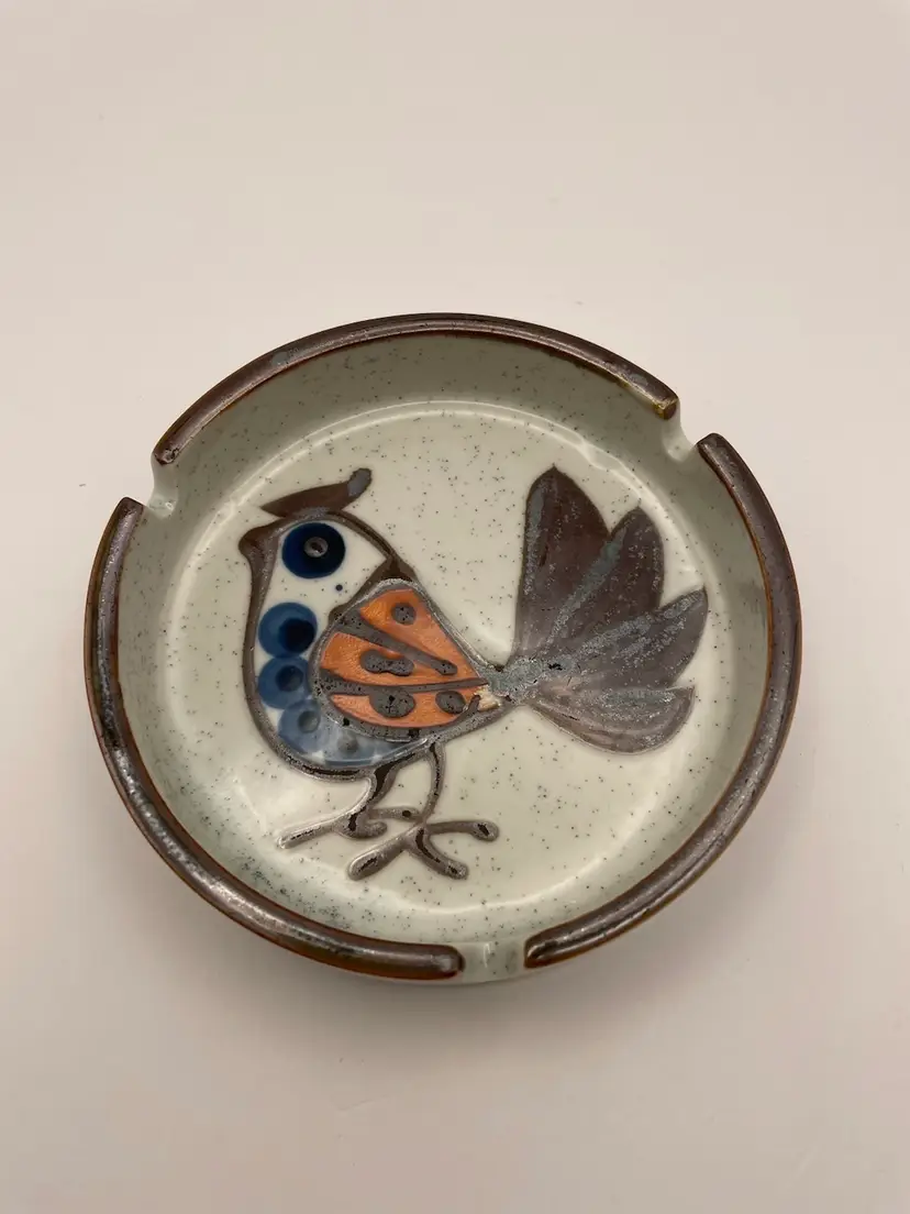 Otigiri, 5” Speckled Stoneware Ashtray With BIRD. Very Nice Condition!