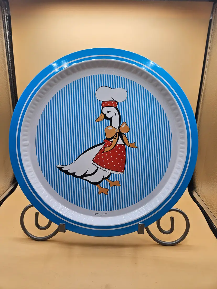 13"  Metal 1987 SNP Tray With Goose Chef, Hong Kong