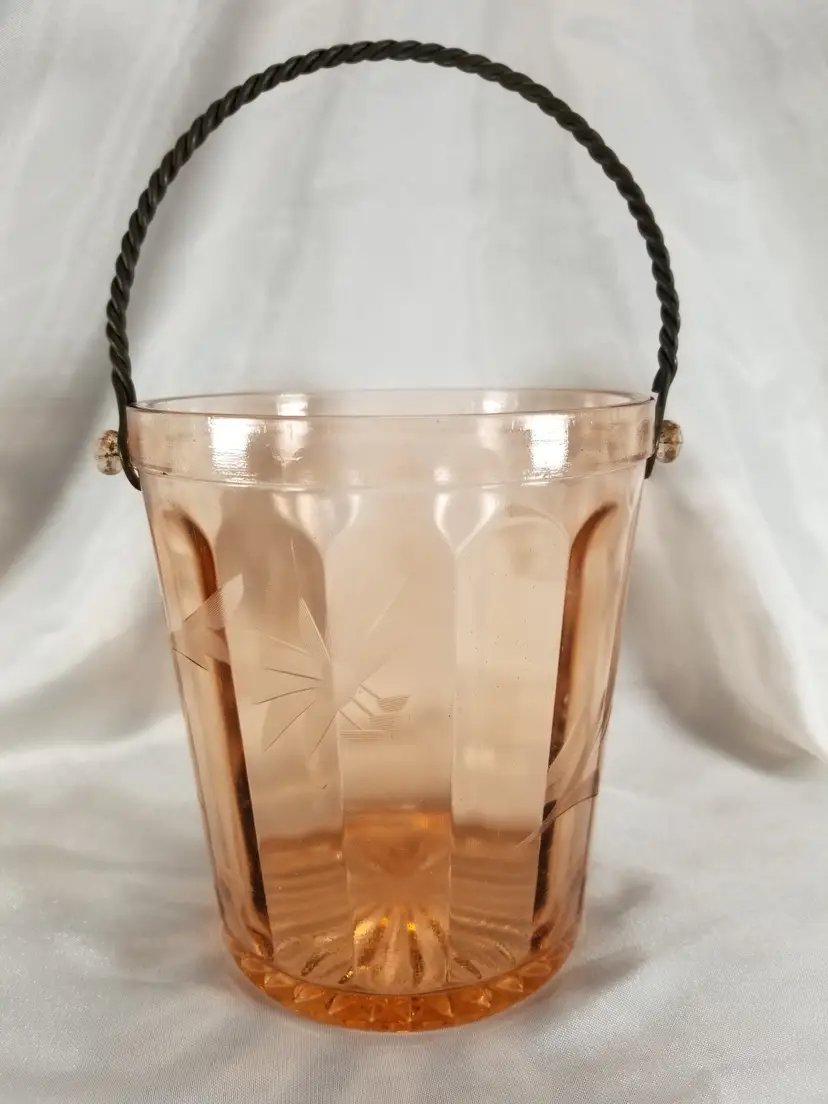 Vintage Pink Depression Glass Etched Ice Bucket