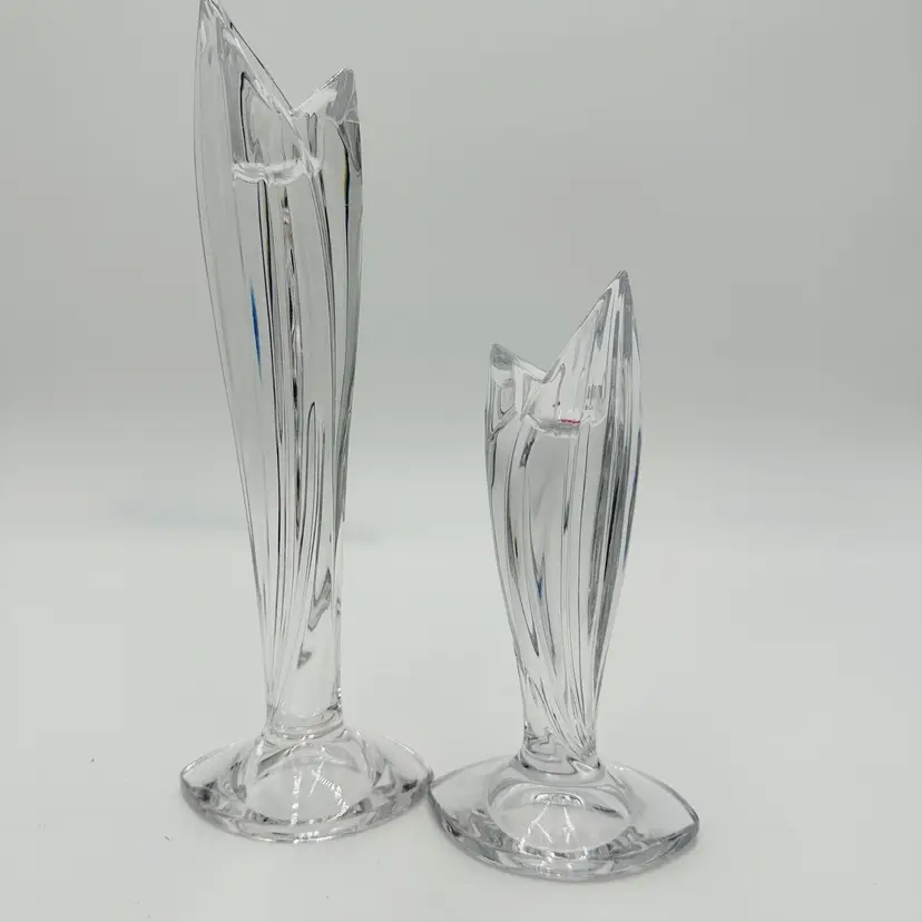Waterford Crystal Candlesticks Pair Signed Clear Marquis Candle Holders 2 Sizes