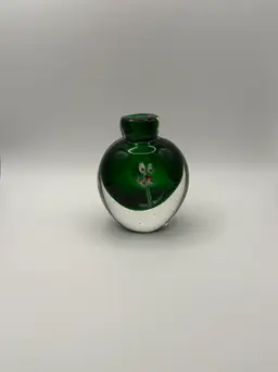 Vintage Green Floral Art Glass Perfume Bottle UV Glow **READ**