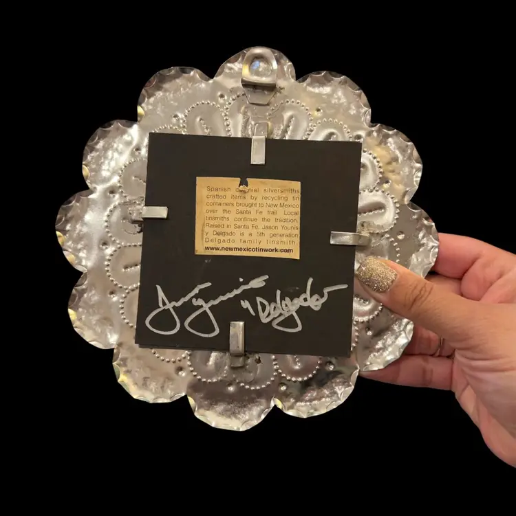 Round Hammered Tinwork Concho Mirror signed Jason Younis у
Delgado