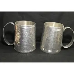 Vintage Banka Tinwerk Mugs, hammered tin, metal contains lead, for decoration only