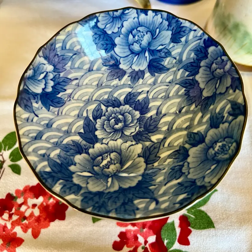 Vintage Takahashi Trinket Rice Bowl, White And Blue Porcelain 5 1/4 Inches