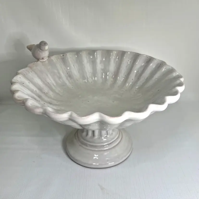 Pottery Barn Bird Bath Bowl Pedestal Shabby Décor Cottage Core Vintage 12"