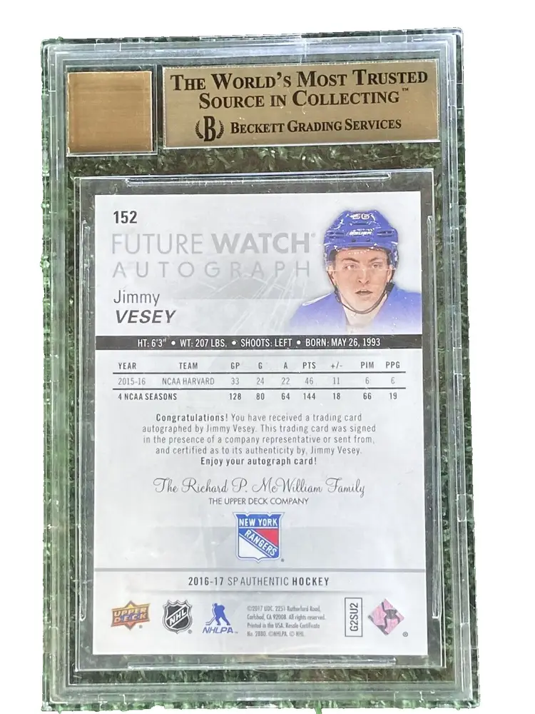 Jimmy Vesey 2016-17 SP Authentic Future Watch Auto  /999 #152 BCS Graded 9.5/10