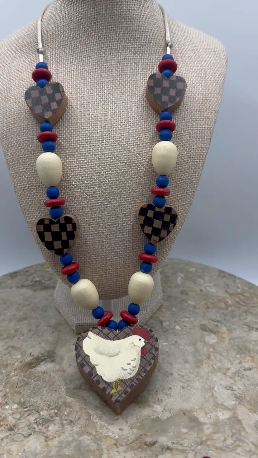 Vintage Signed Wood Necklace