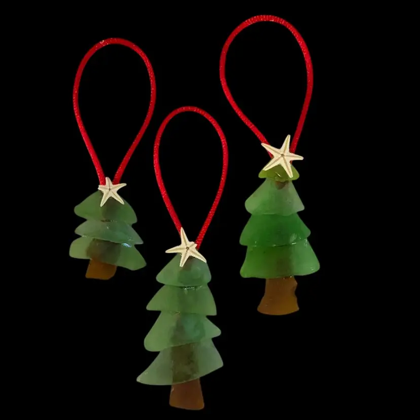 Sea Glass Christmas Tree Ornaments Lot Of 3 Galveston Texas Sea Glass Handmade Christmas Tree Ornaments
