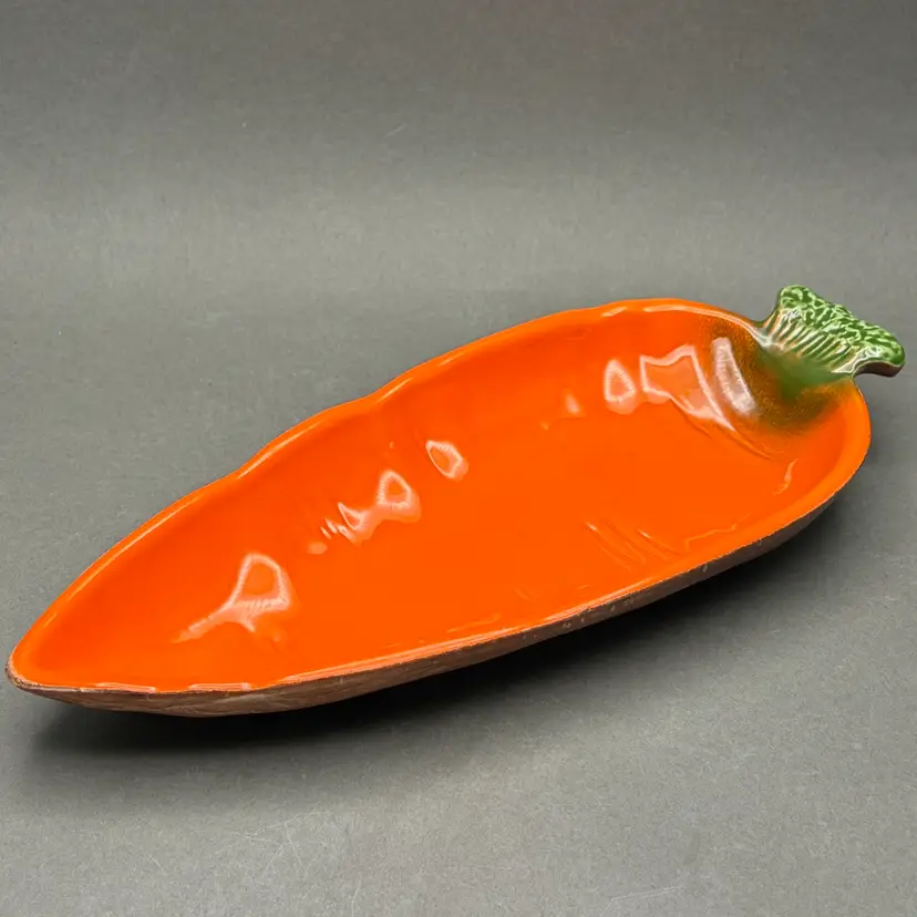 Vintage Ceramic Carrot Serving Dish with Orange Glaze Marked USA